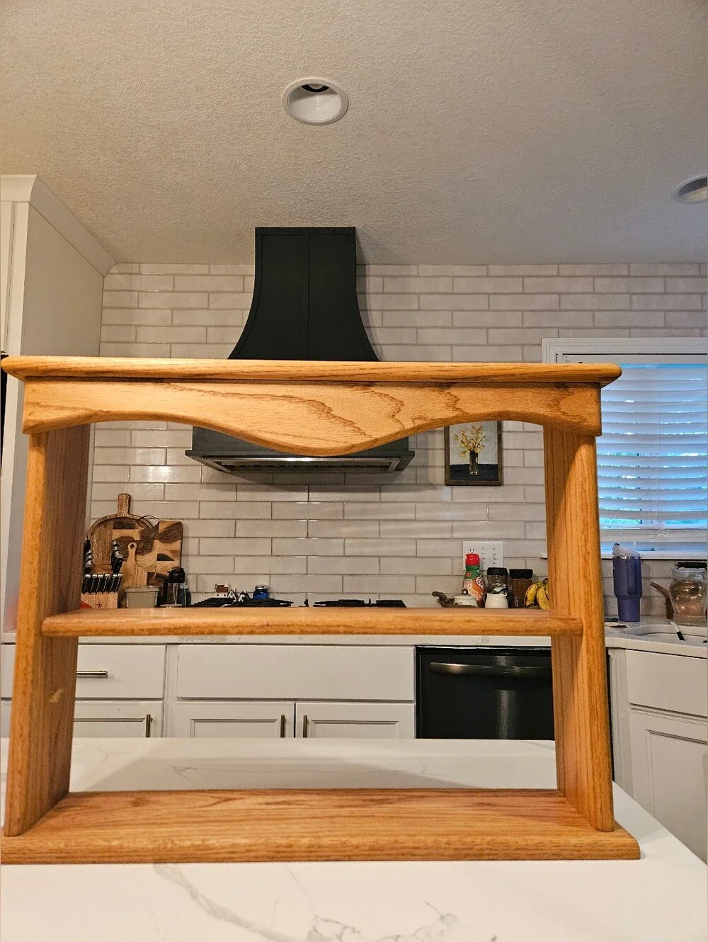 Solid Oak Two-Tier Shelf Rack in Natural Wood